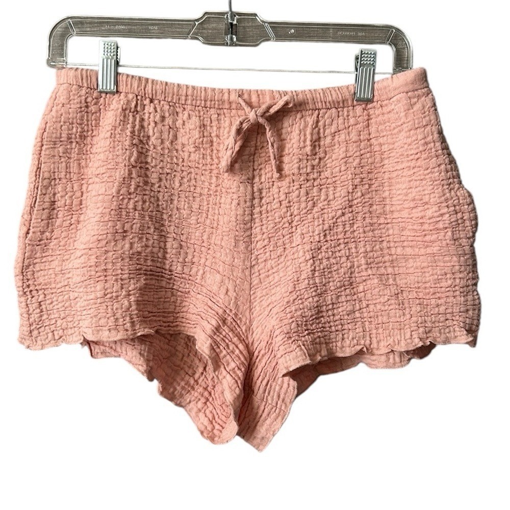 Zara Womens Gauze Shorts Drawstring Waist Casual Summer Loungewear Pink Beach M